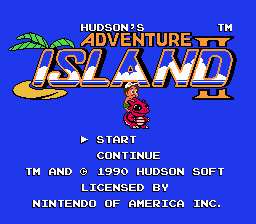 Adventure Island II title screen for NES